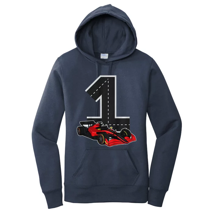 1 Years Old Race Track Number Racing Car Birthday Women's Pullover Hoodie