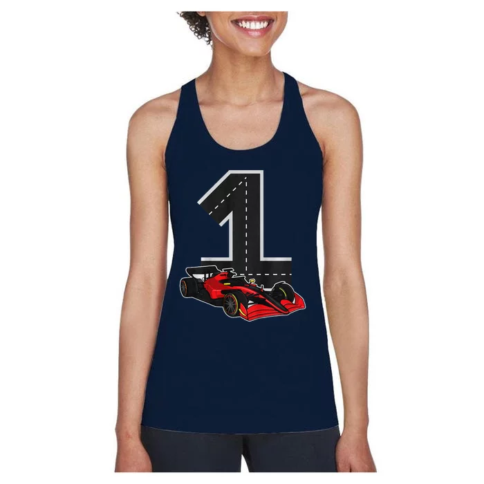 1 Years Old Race Track Number Racing Car Birthday Women's Racerback Tank