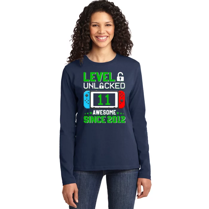 11 Year Old Boy Level 11 Unlocked Awesome 2012 11th Birthday Ladies Long Sleeve Shirt