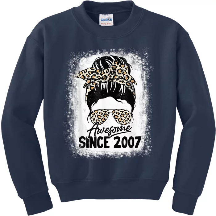 15 Years Old Awesome Since 2007 Leopard 15th Birthday Kids Sweatshirt