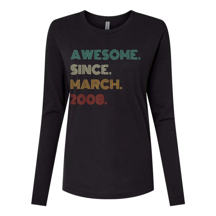 15 Years Old Awesome Since March 2008 15th Birthday Womens Cotton Relaxed Long Sleeve T-Shirt