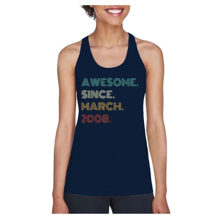 15 Years Old Awesome Since March 2008 15th Birthday Women's Racerback Tank