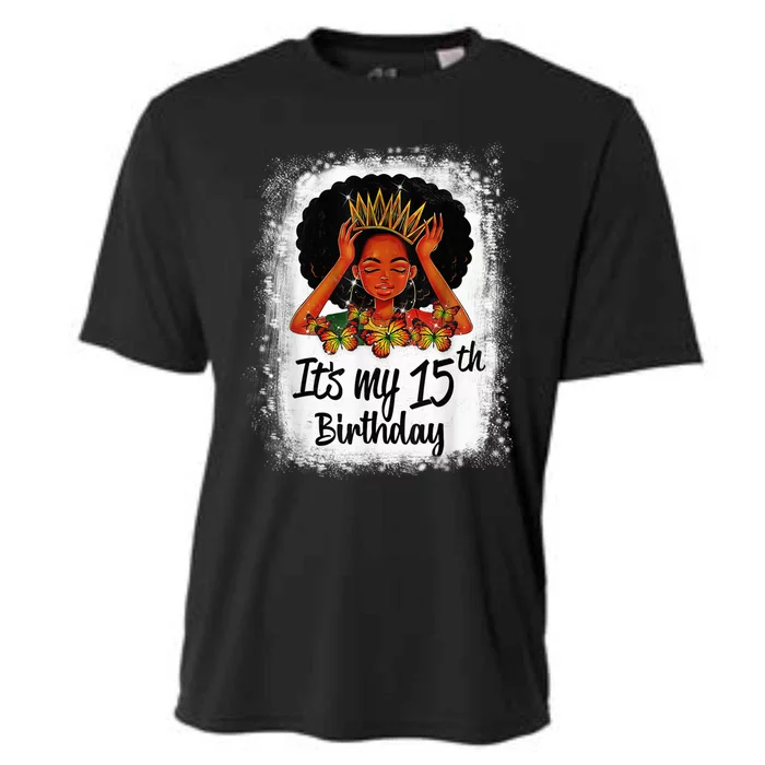 15 Years Old Black Melanin Wo Girl It's My 15th Birthday Cooling Performance Crew T-Shirt