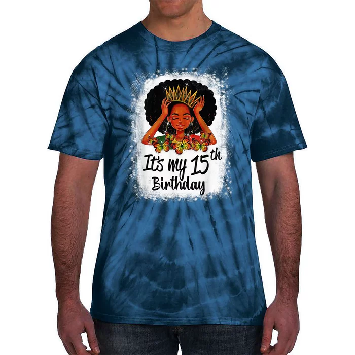 15 Years Old Black Melanin Wo Girl It's My 15th Birthday Tie-Dye T-Shirt