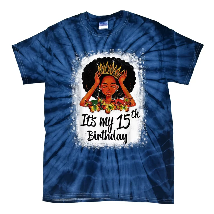 15 Years Old Black Melanin Wo Girl It's My 15th Birthday Tie-Dye T-Shirt