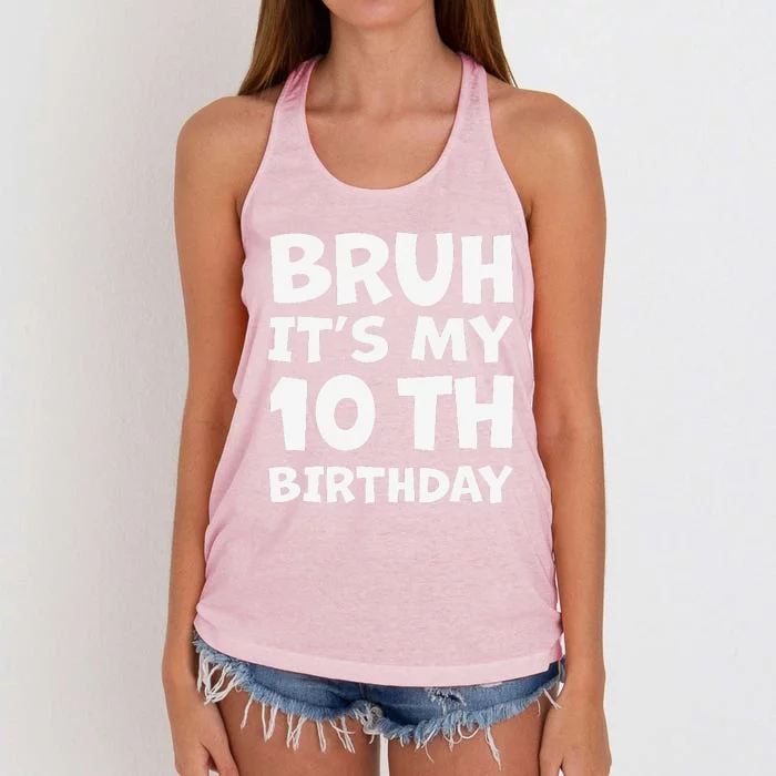 10 Year Old Bday Decorations Son Boy 10yr 10th Birthday Women's Knotted Racerback Tank