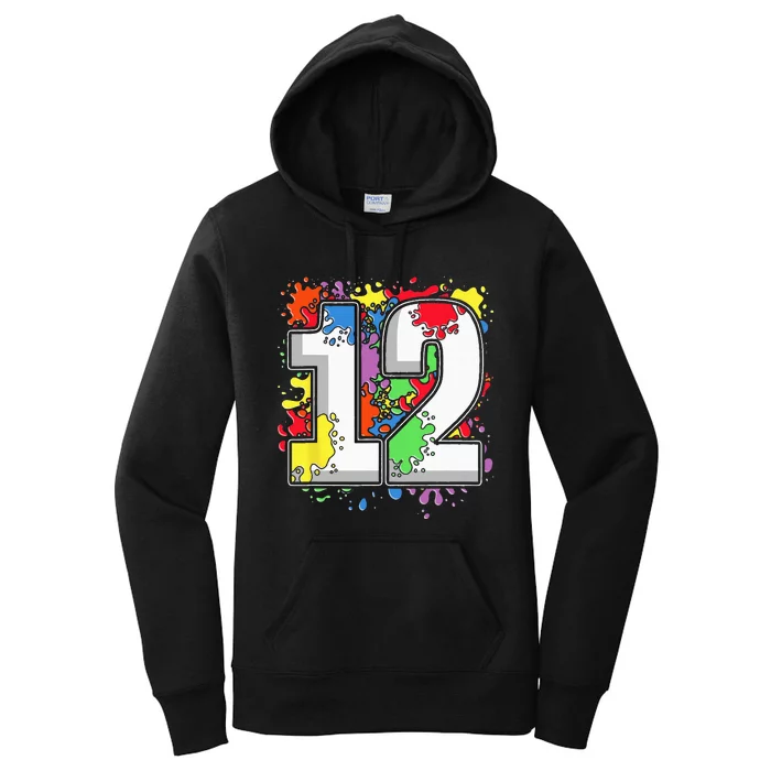 12 Years Old Colorful Splashes 12th Birthday Paint Splash Women's Pullover Hoodie