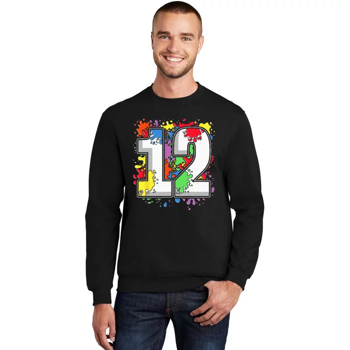 12 Years Old Colorful Splashes 12th Birthday Paint Splash Tall Sweatshirt