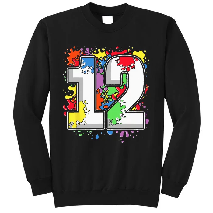 12 Years Old Colorful Splashes 12th Birthday Paint Splash Tall Sweatshirt