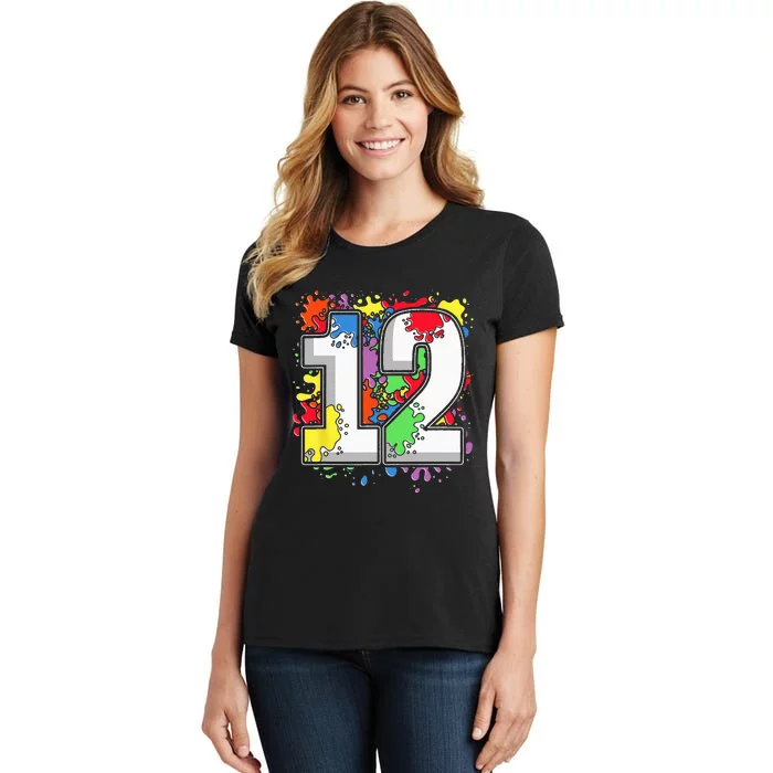 12 Years Old Colorful Splashes 12th Birthday Paint Splash Women's T-Shirt