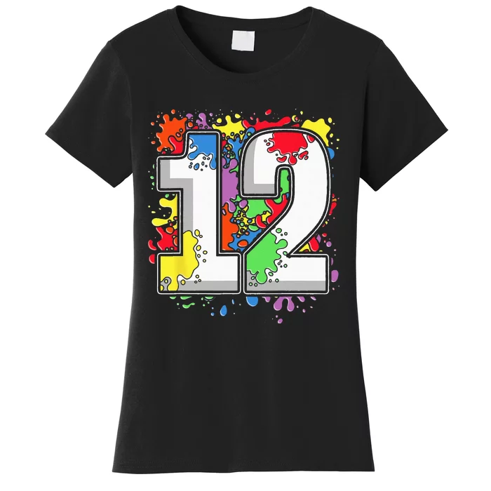 12 Years Old Colorful Splashes 12th Birthday Paint Splash Women's T-Shirt