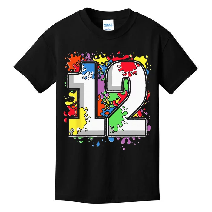 12 Years Old Colorful Splashes 12th Birthday Paint Splash Kids T-Shirt