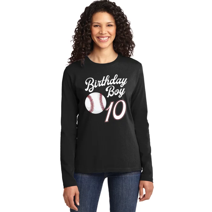 10 Years Old Baseball Themed 10th Birthday Party Sports Ladies Long Sleeve Shirt