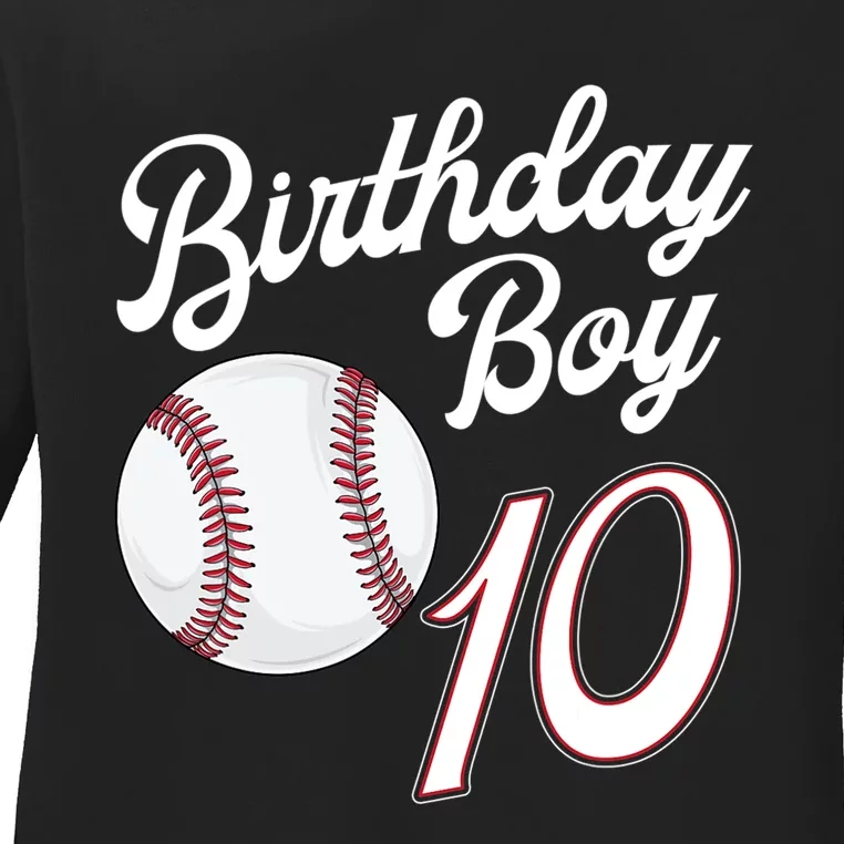 10 Years Old Baseball Themed 10th Birthday Party Sports Ladies Long Sleeve Shirt