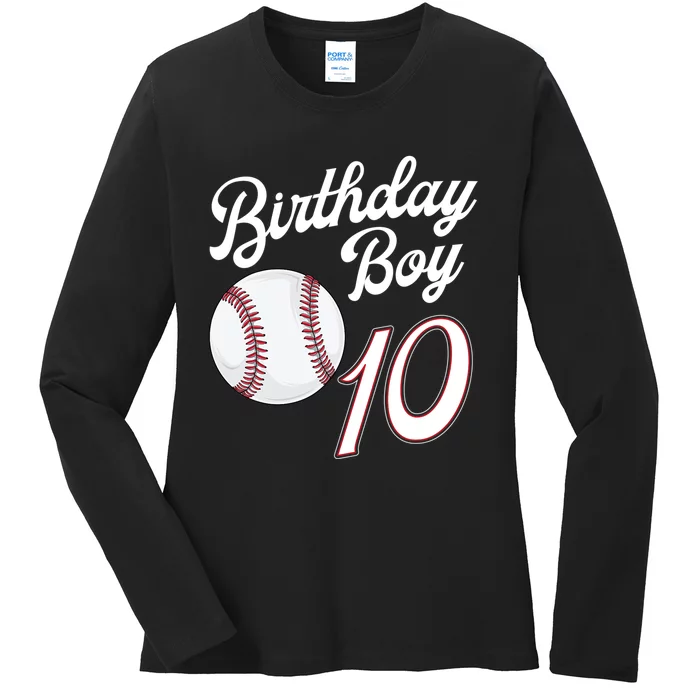 10 Years Old Baseball Themed 10th Birthday Party Sports Ladies Long Sleeve Shirt