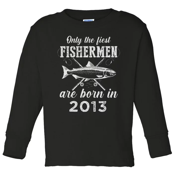 10 Year Old Fisherman Fishing Born In 2013 10th Birthday Toddler Long Sleeve Shirt