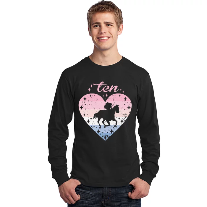 10 Year Old Cute Horse Riding Birthday 10th Bday Long Sleeve Shirt