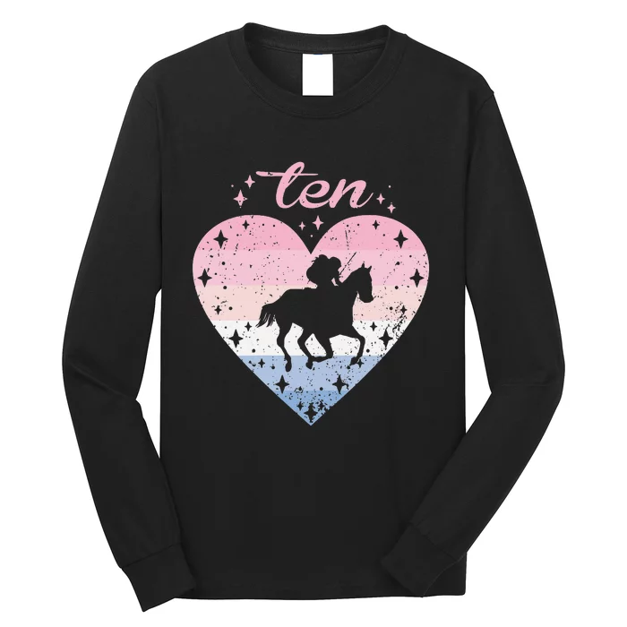 10 Year Old Cute Horse Riding Birthday 10th Bday Long Sleeve Shirt