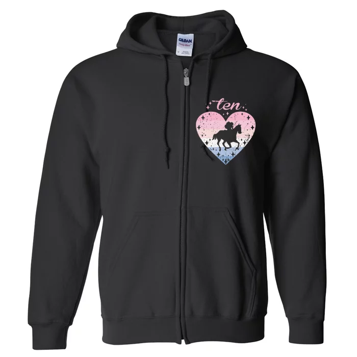 10 Year Old Cute Horse Riding Birthday 10th Bday Full Zip Hoodie