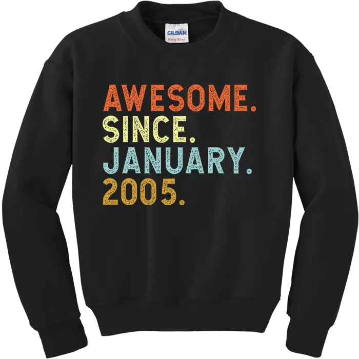 18 Years Old Awesome Since January 2005 18th 18 Birthday Kids Sweatshirt