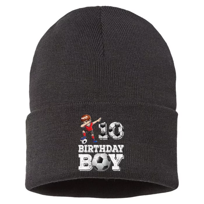 10 year old Gifts Dabbing  Soccer Player 10th birthday Sustainable Knit Beanie