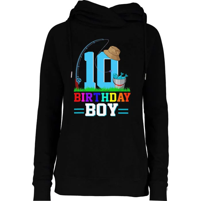 10 Year Old Fishing 10th Birthday Bday Party Decorations Womens Funnel Neck Pullover Hood