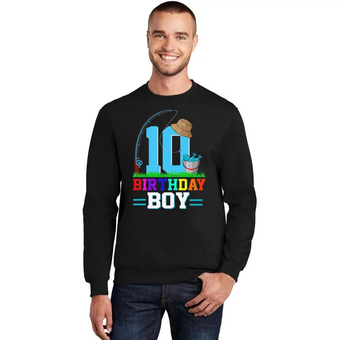 10 Year Old Fishing 10th Birthday Bday Party Decorations Tall Sweatshirt