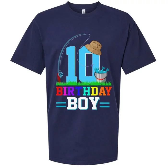 10 Year Old Fishing 10th Birthday Bday Party Decorations Sueded Cloud Jersey T-Shirt