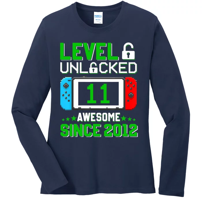 11 Year Old Boy Level 11 Unlocked Awesome 2012 11th Birthday Ladies Long Sleeve Shirt