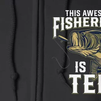 10 Year Old Fishing Birthday Party Fisherman 10th Gift Full Zip Hoodie