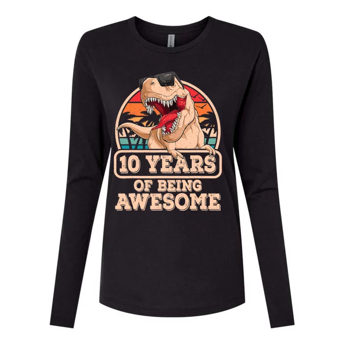 10 Years Of Being Awesome T Rex Dinosaur 10th Birthday Dino Womens Cotton Relaxed Long Sleeve T-Shirt