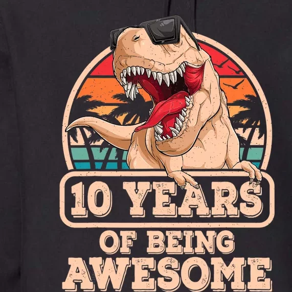 10 Years Of Being Awesome T Rex Dinosaur 10th Birthday Dino Premium Hoodie