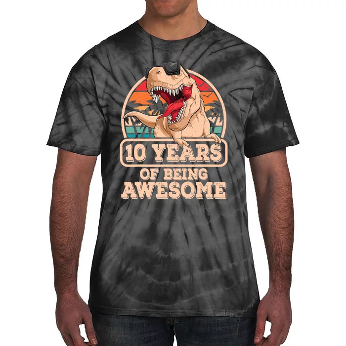 10 Years Of Being Awesome T Rex Dinosaur 10th Birthday Dino Tie-Dye T-Shirt