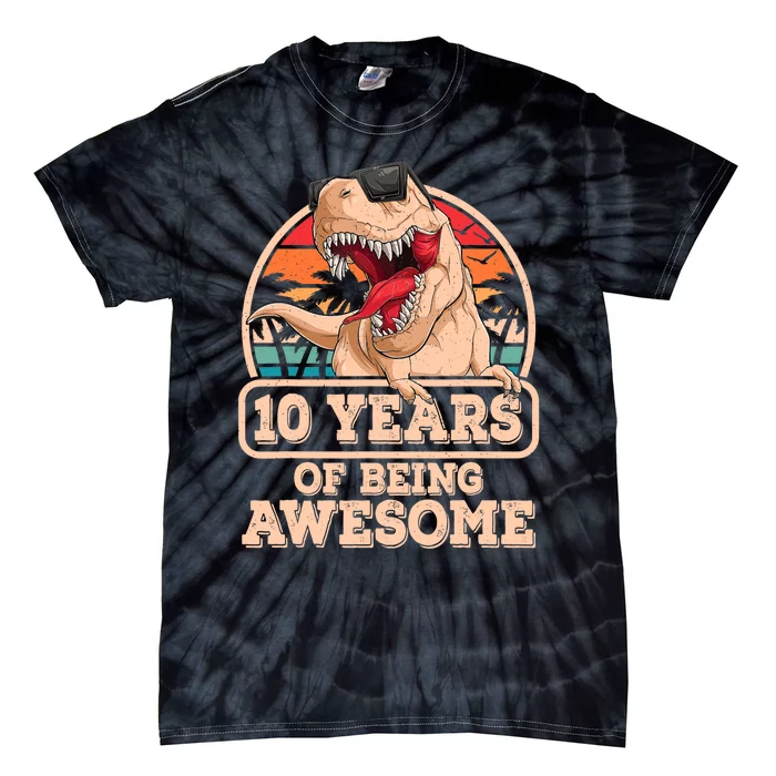 10 Years Of Being Awesome T Rex Dinosaur 10th Birthday Dino Tie-Dye T-Shirt