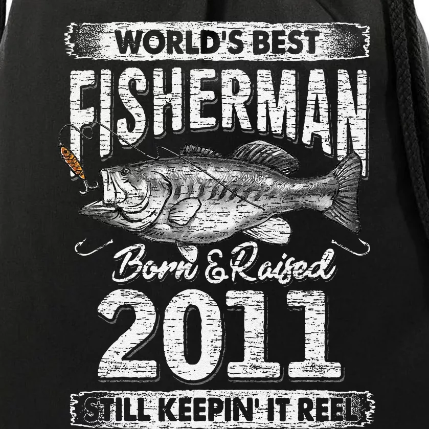 10 Years Old Fisherman Born In 2011 Fisherman 10th Birthday Drawstring Bag