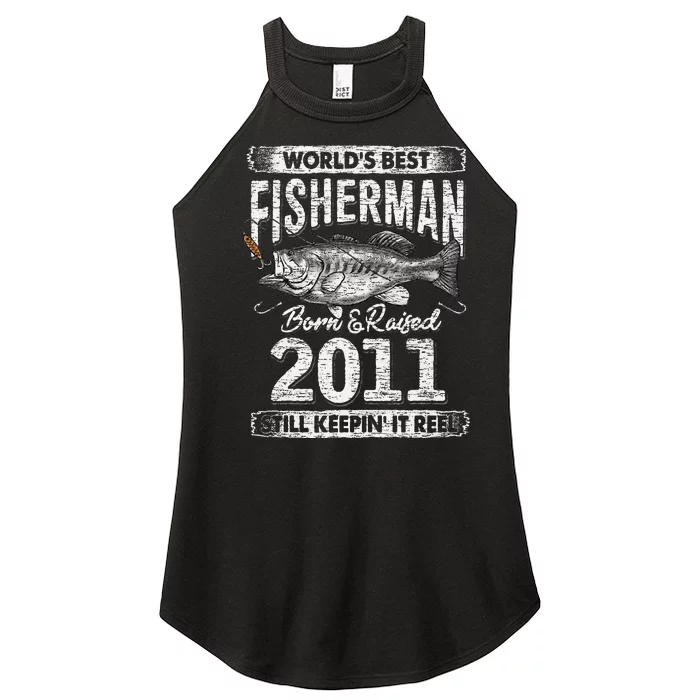 10 Years Old Fisherman Born In 2011 Fisherman 10th Birthday Women’s Perfect Tri Rocker Tank