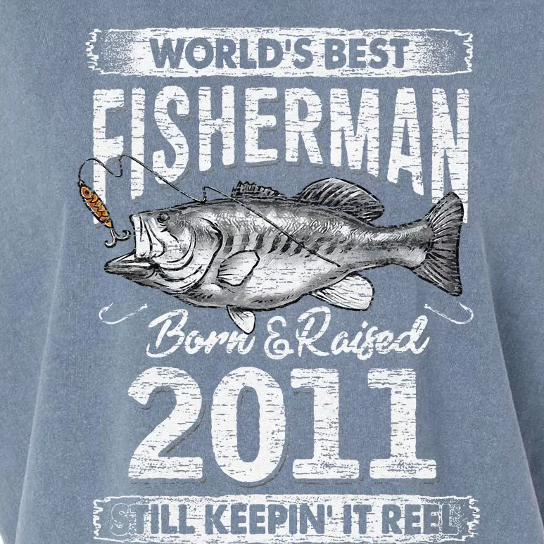 10 Years Old Fisherman Born In 2011 Fisherman 10th Birthday Garment-Dyed Women's Muscle Tee