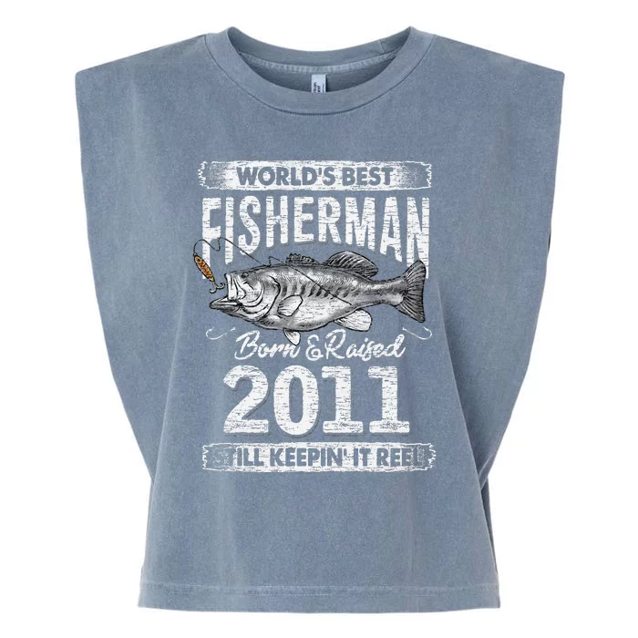 10 Years Old Fisherman Born In 2011 Fisherman 10th Birthday Garment-Dyed Women's Muscle Tee