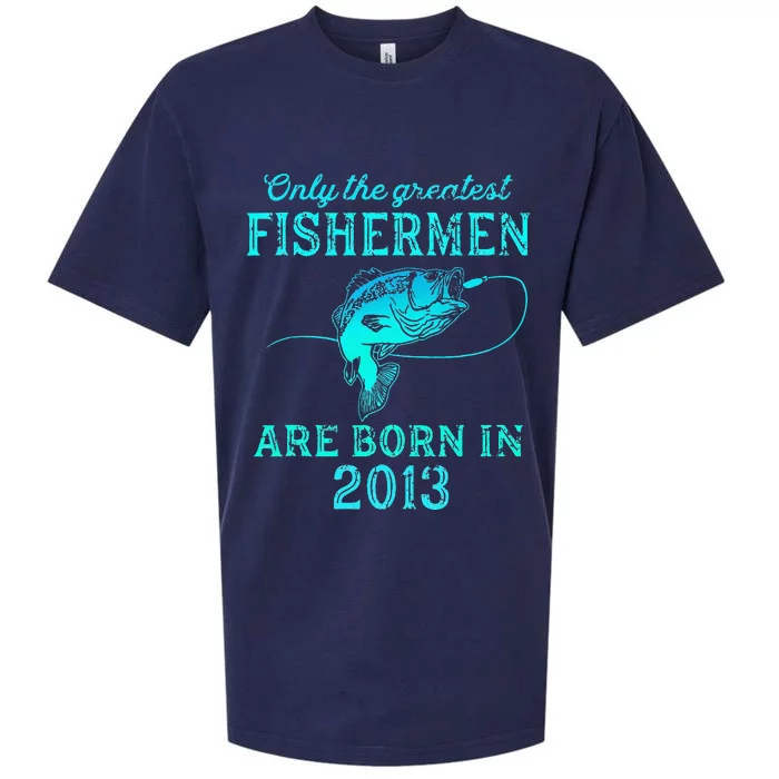 10 Years Old Fisherman Born In 2013 10th Birthday Sueded Cloud Jersey T-Shirt