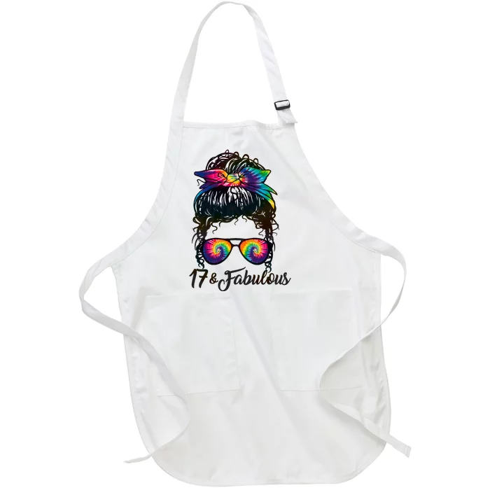 17 Years Old Fabulous Messy Bun Tie Dye 17th Birthday Full-Length Apron With Pocket