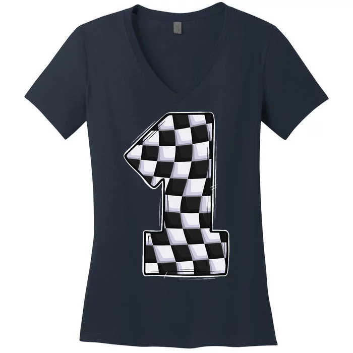 1 Year Old Pit Crew One Car Racing 1st Birthday Race Car Women's V-Neck T-Shirt