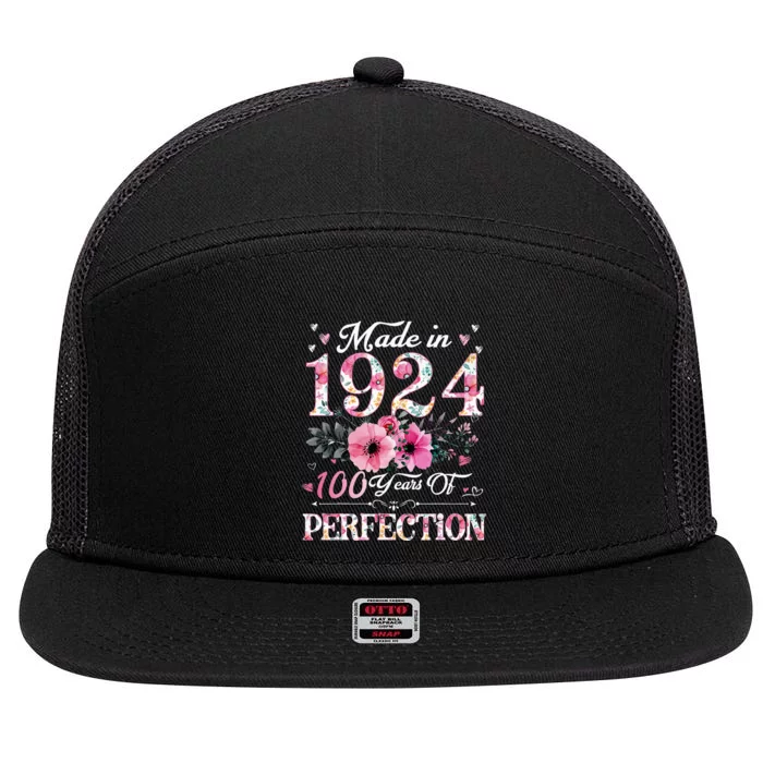 100 Year Old Made In 1924 Floral 100th Birthday Gifts 7 Panel Mesh Trucker Snapback Hat