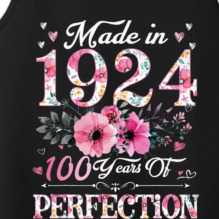 100 Year Old Made In 1924 Floral 100th Birthday Gifts Performance Tank