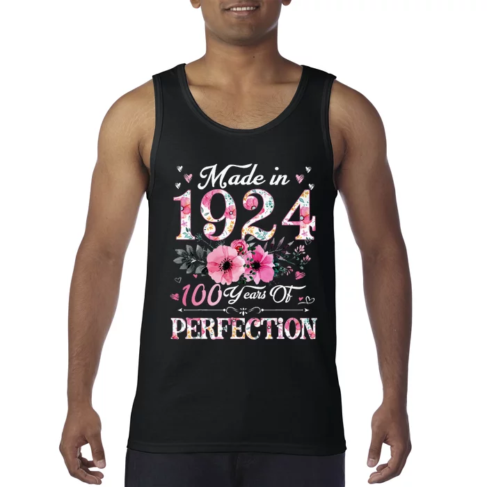 100 Year Old Made In 1924 Floral 100th Birthday Gifts Tank Top