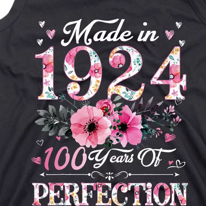 100 Year Old Made In 1924 Floral 100th Birthday Gifts Tank Top