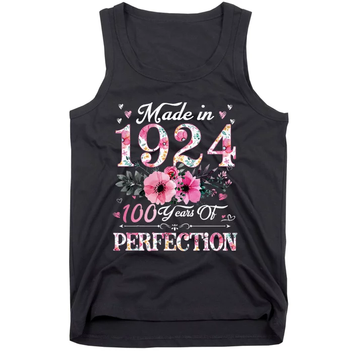 100 Year Old Made In 1924 Floral 100th Birthday Gifts Tank Top