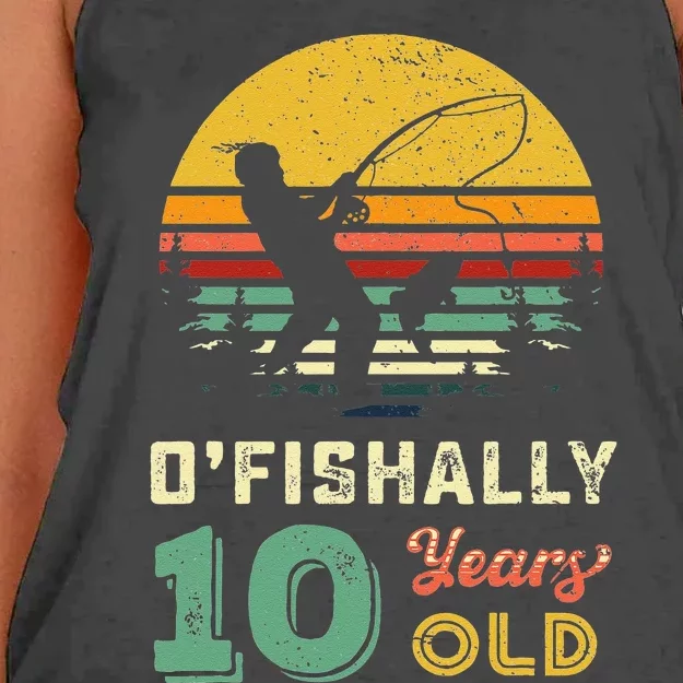 10 Years Old Fishing Gift 10 Yo Ten Year Old 10th Birthday Women's Knotted Racerback Tank