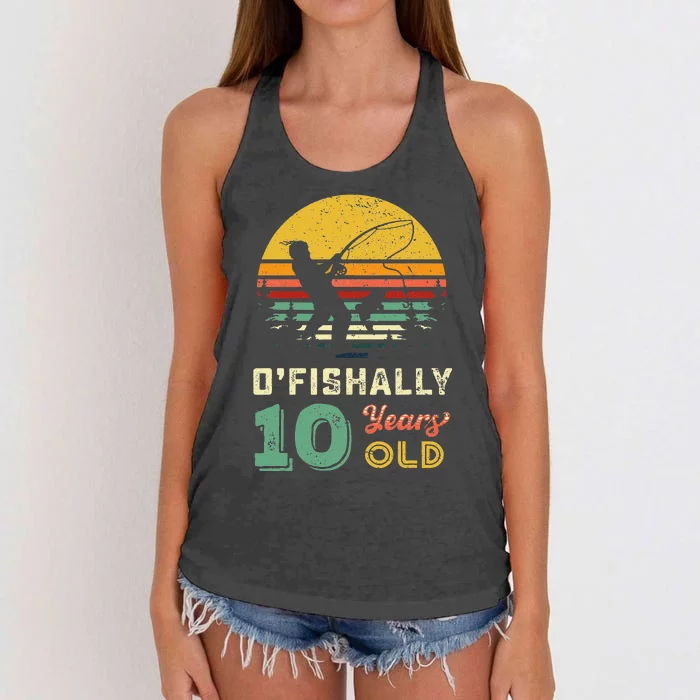 10 Years Old Fishing Gift 10 Yo Ten Year Old 10th Birthday Women's Knotted Racerback Tank