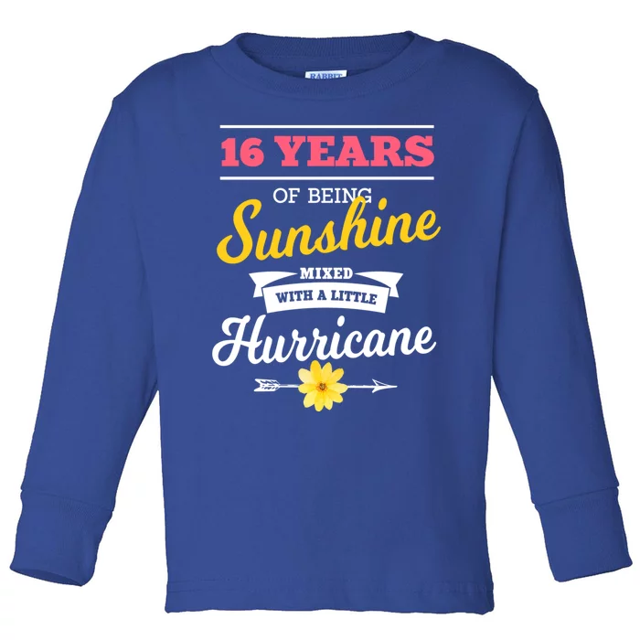 16 Years Of Sunshine Mixed With A Little Hurricane Sassy Gift Toddler Long Sleeve Shirt