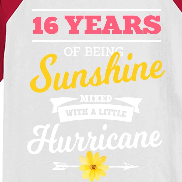 16 Years Of Sunshine Mixed With A Little Hurricane Sassy Gift Kids Colorblock Raglan Jersey